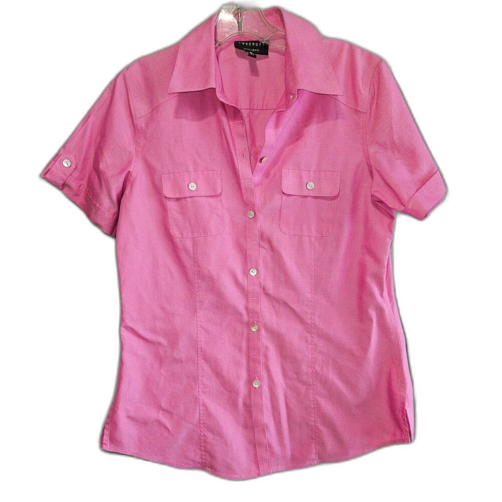 FOXCROFT Iron Free Short Sleeve Fitted Button Down Shirt Size 4